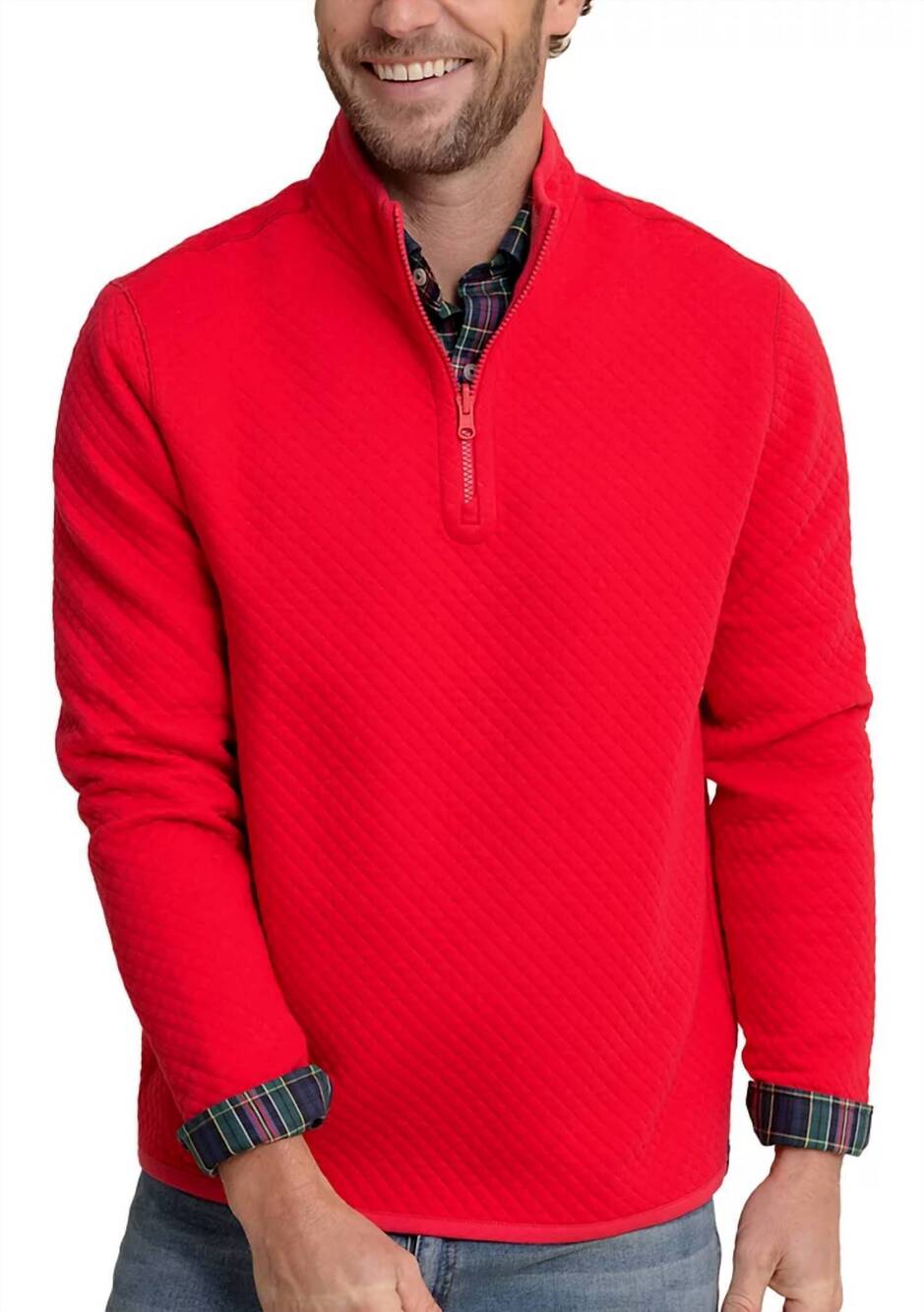 NEW SOUTHERN TIDE oak island reversible quarter zip sweater in grenadine red